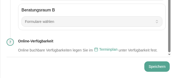 Leistung bearbeiten, Schritt Online-Verfügbarkeit mit Verweis auf den Terminplan