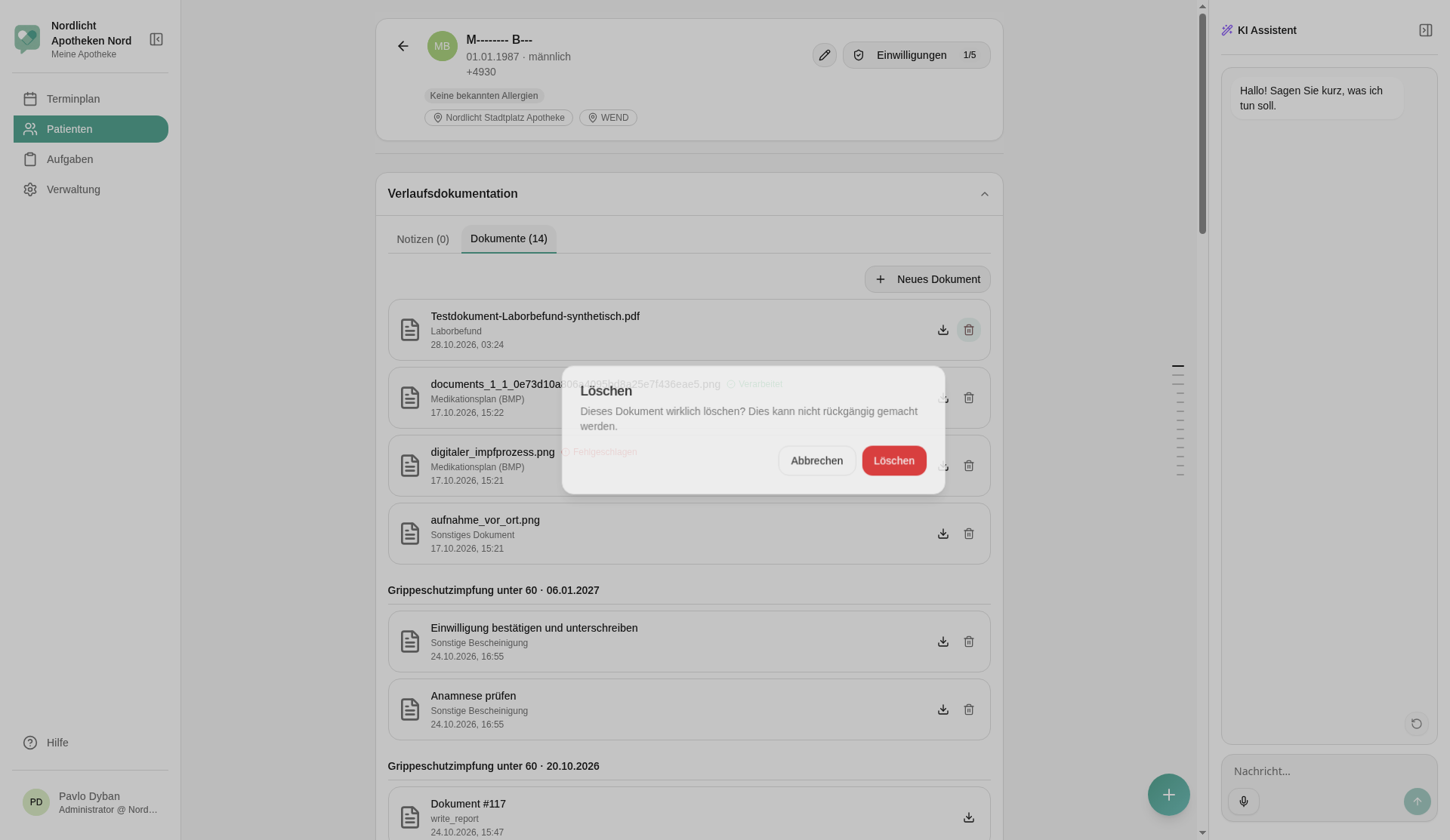 Dialog Löschen mit den Buttons Abbrechen und Löschen