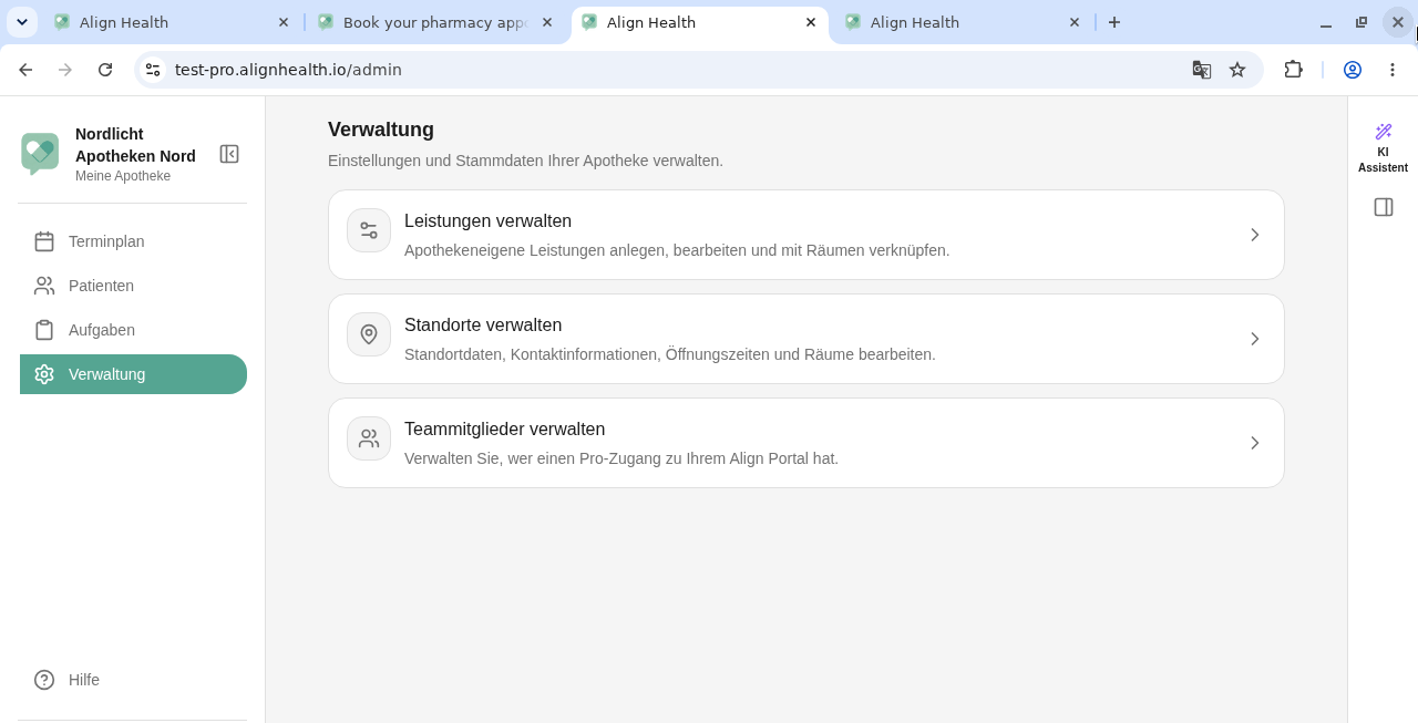 Verwaltung mit der Karte Leistungen verwalten