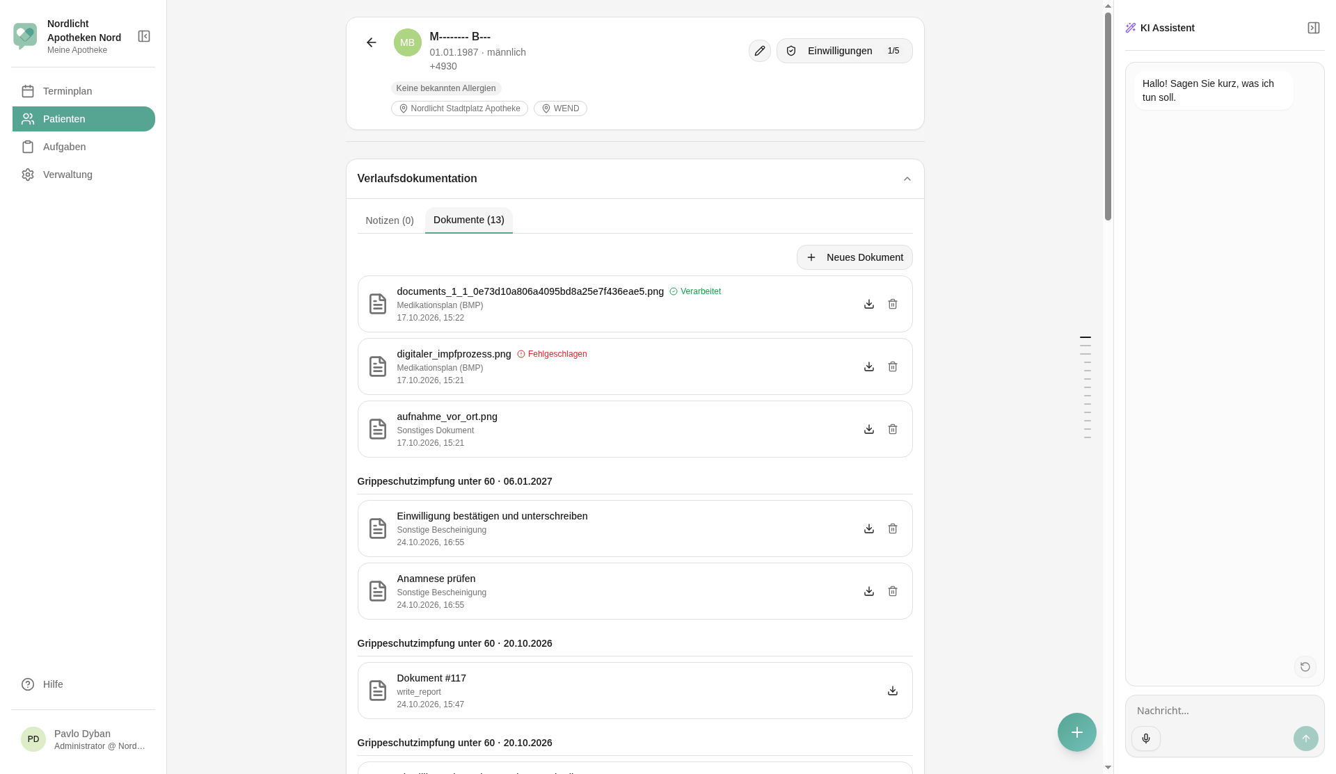 Register Dokumente mit dem Button Neues Dokument