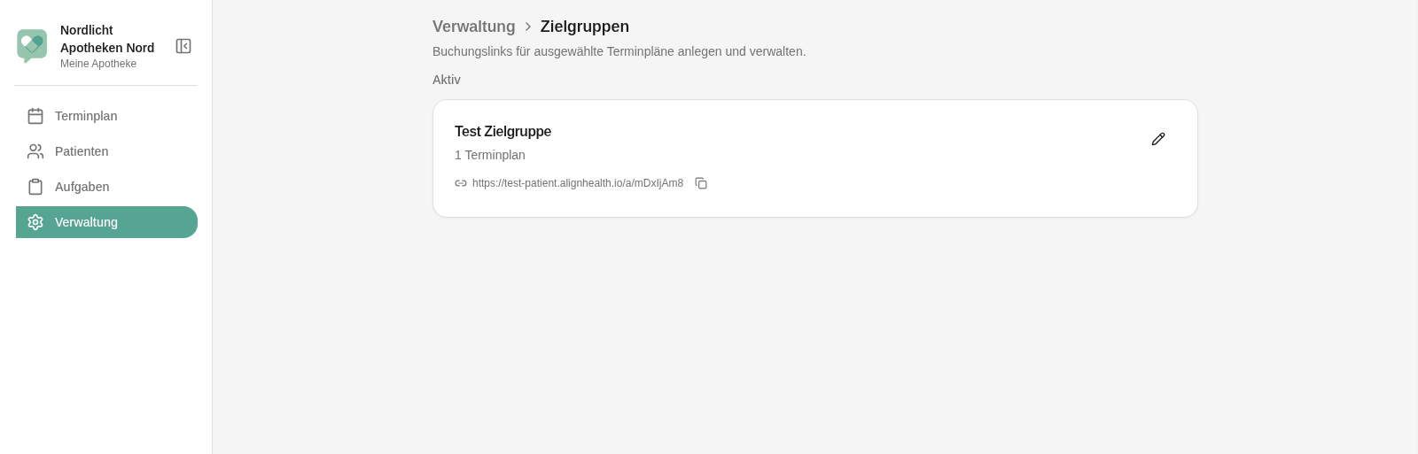 Seite Zielgruppen, Bereich Aktiv mit der neuen Zielgruppen-Karte